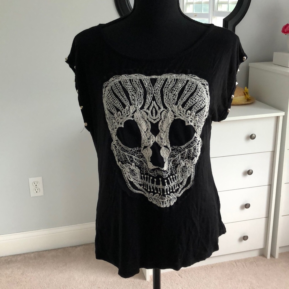 Skull Tee with Studded Sleeves